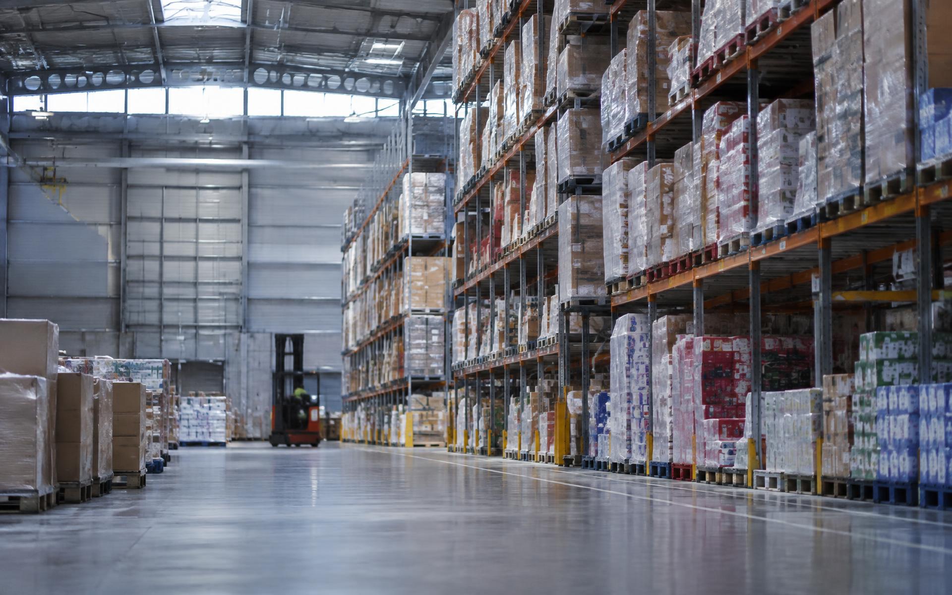 Pallet racking inside a wholesale distribution centre